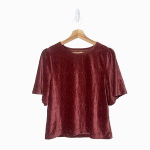 NWT Madewell Texture & Thread Red Crinkle Velvet Blouse